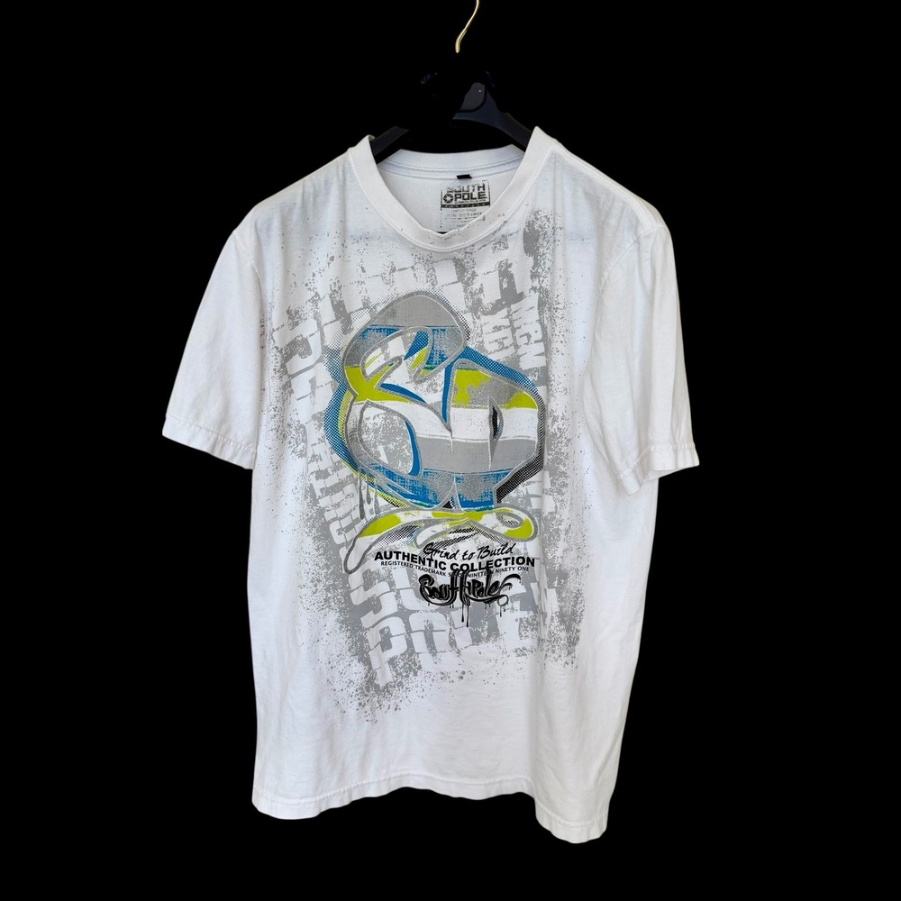 Southpole Mens White‎ Graphic T-Shirt Authentic Collection Y2K Streetwear Large